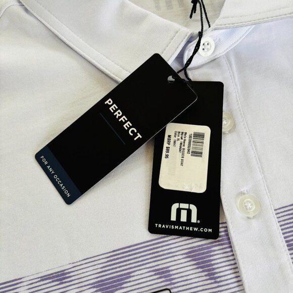 Travis Mathew Mens XL Bigger Boat Golf Polo Short Sleeve White Purple New NWT - Picture 6 of 6